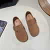 Fashion Spring New Inner Increase Single Shoes Women's Fashion Round Head Suede Metal Buckle Non-slip Wear-resistant Flat Shoes