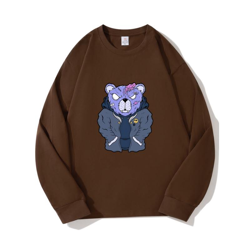 Purple Bear Autumn Clothing Long Sleeved Pure Cotton New Men s and Women s Top Spring Inner Layer Basic Shirt Round Neck Long Sleeved T-shirt M коричневый 1579₽