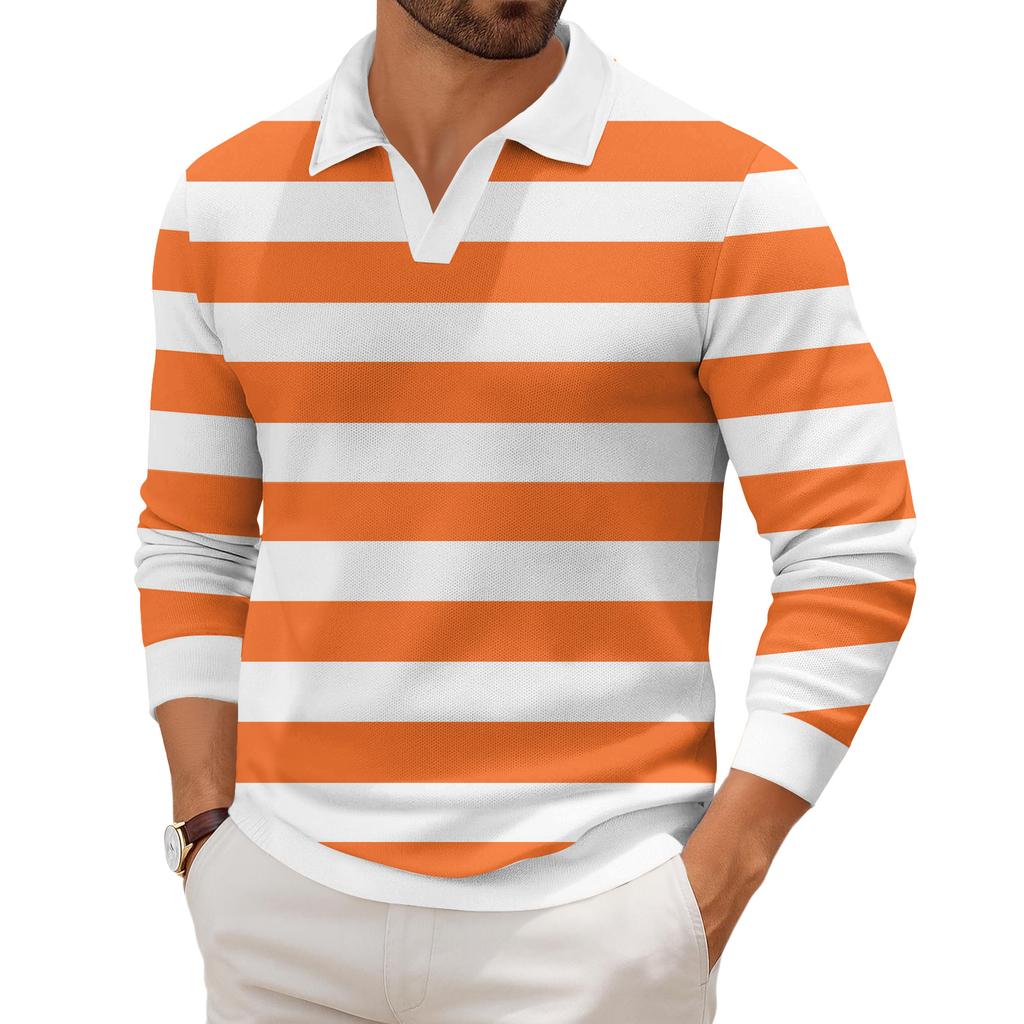 Pánské ležérní módní tištěné klopové pletené spodní tričko s dlouhým rukávem