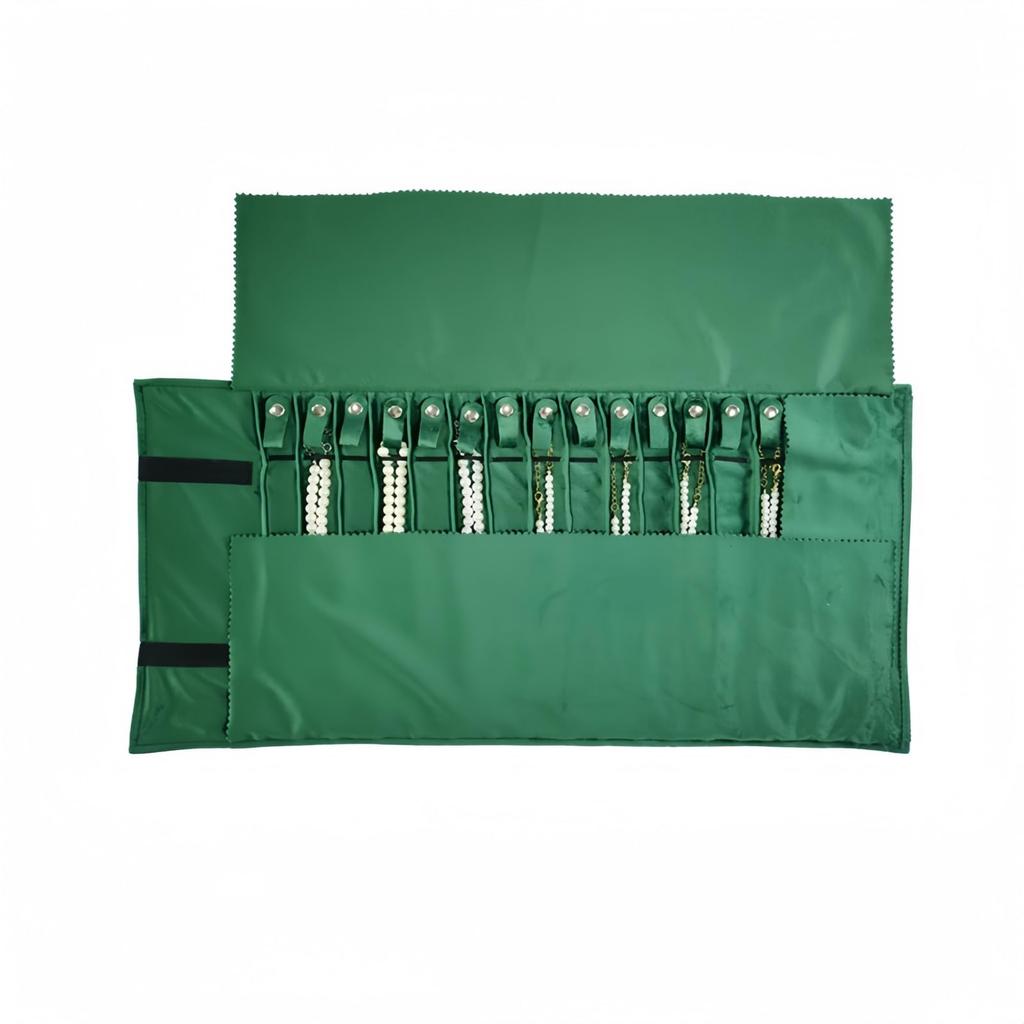 AACV Portable Jewelry Roll Necklace Storage Holds 16 Travel Jewelry Portable Accessory Safe Easy to Display Storage Bag White PU Leather and Case,