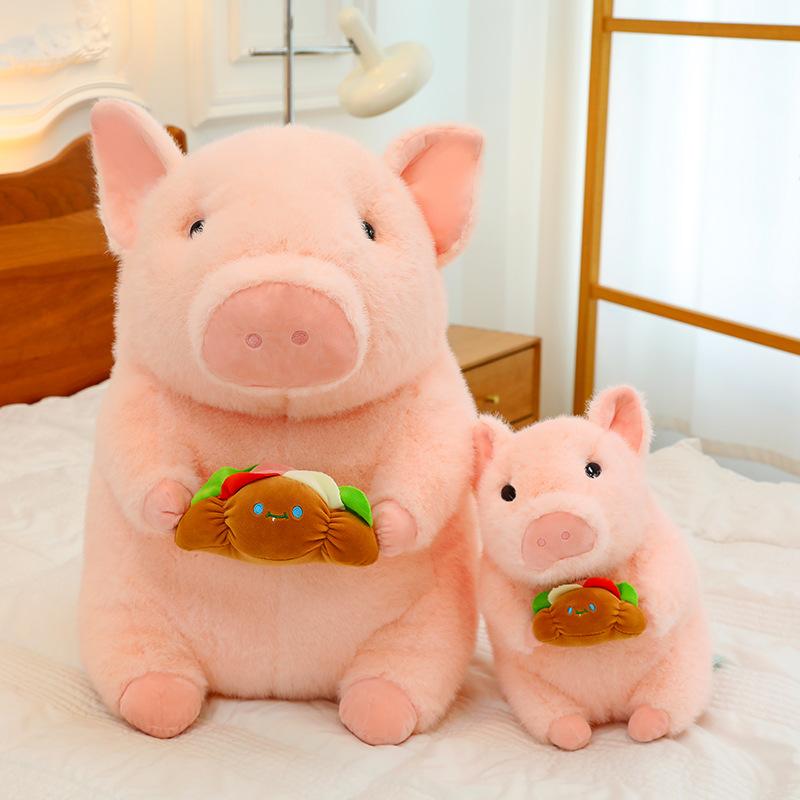 32cm Cartoon Burger Pig Plush Stuffed Pillow Cute Couple Creative Toy Children's Birthday Gift Doll Kawaii Sofa Decoration