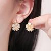 Twin Flower Lotus Pond Moonlight Flower Double-sided Wearing Sweet Earrings Female Personality Opal Elegant Ear Buckle Ear Jewelry