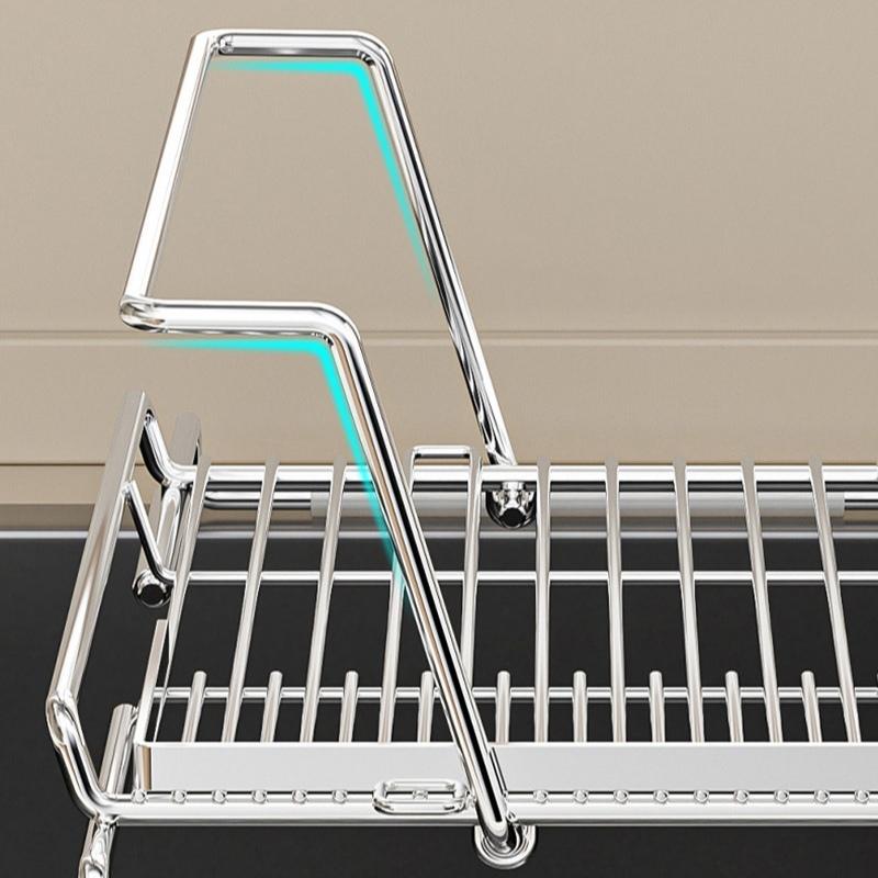 Stainless Steel Expandable Sink Drainer Rack with Filter Mesh Kitchen Dish Drying Organizer for Plates Bowls and Cups