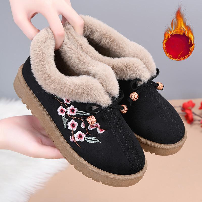 

Женские зимние теплые ботинки на платформе для снега с подкладкой из искусственного меха, повседневные нескользящие короткие ботинки с вышивкой для женщин, домашняя обувь для отдыха на открытом воздухе 41 чёрный