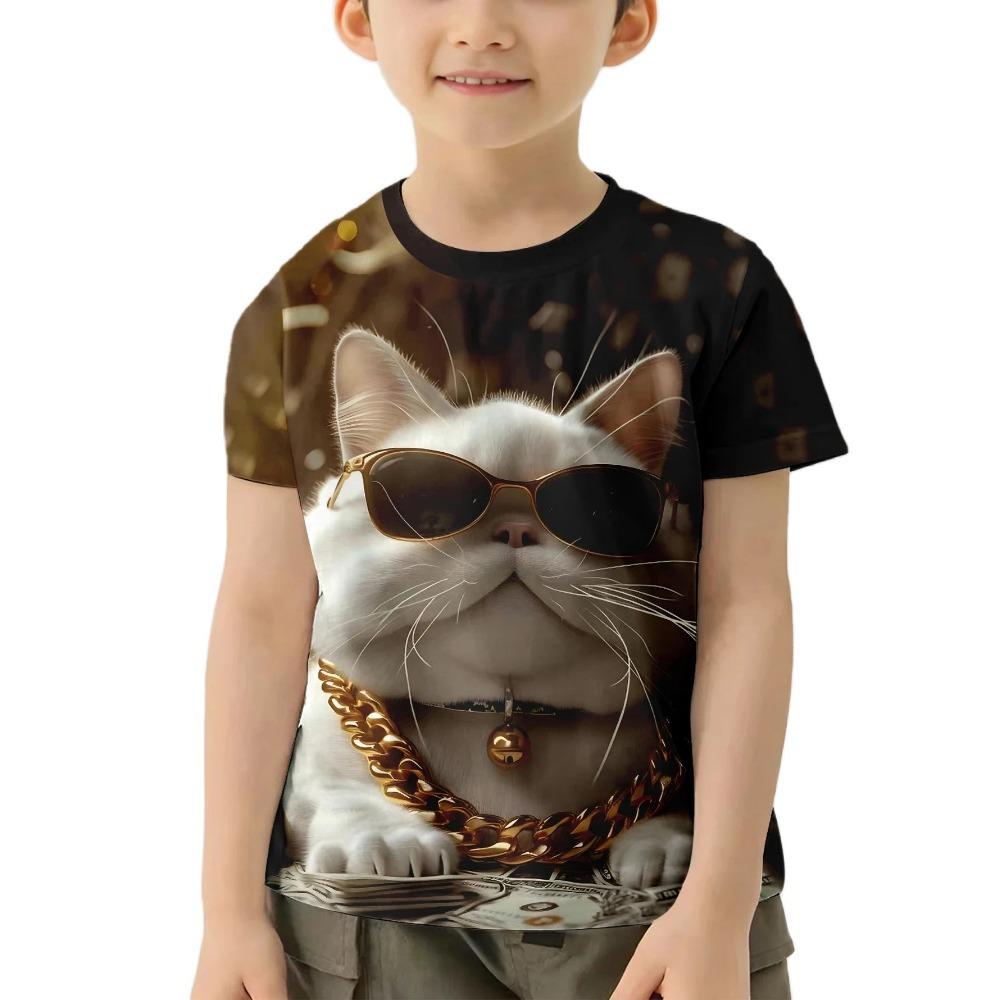 Children Clothes Girl Boys Tshirt Short Sleeve Child T Shirt Kids Summer Clothes 3D Cat Print Cartoon