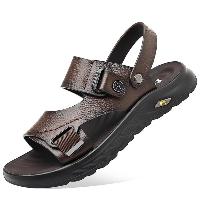 Sandalen Herren 2025 Sommer neue Rindsleder atmungsaktiv Außenschuhe rutschfest Strandschuhe lässig coole Hausschuhe Tide 2025
