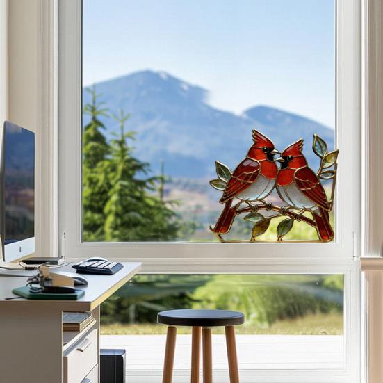 Ptačí lapač slunce Vitrážové Akrylové Okenní Ozdoby s Okrajem z Měděné Fólie Dárky pro Ženy Mámu Babičku Milovníky Ptáků