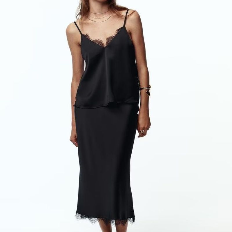 Za Autumn New Women clothes 2025 Western Style Lace Silk Satin Texture Top Skirt 8351049 2157074