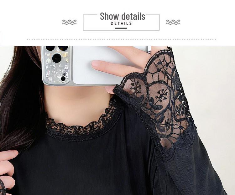 Plus Size Lace Base Layer Mid-Length Shirt for Women - Slimming & Loose Fit