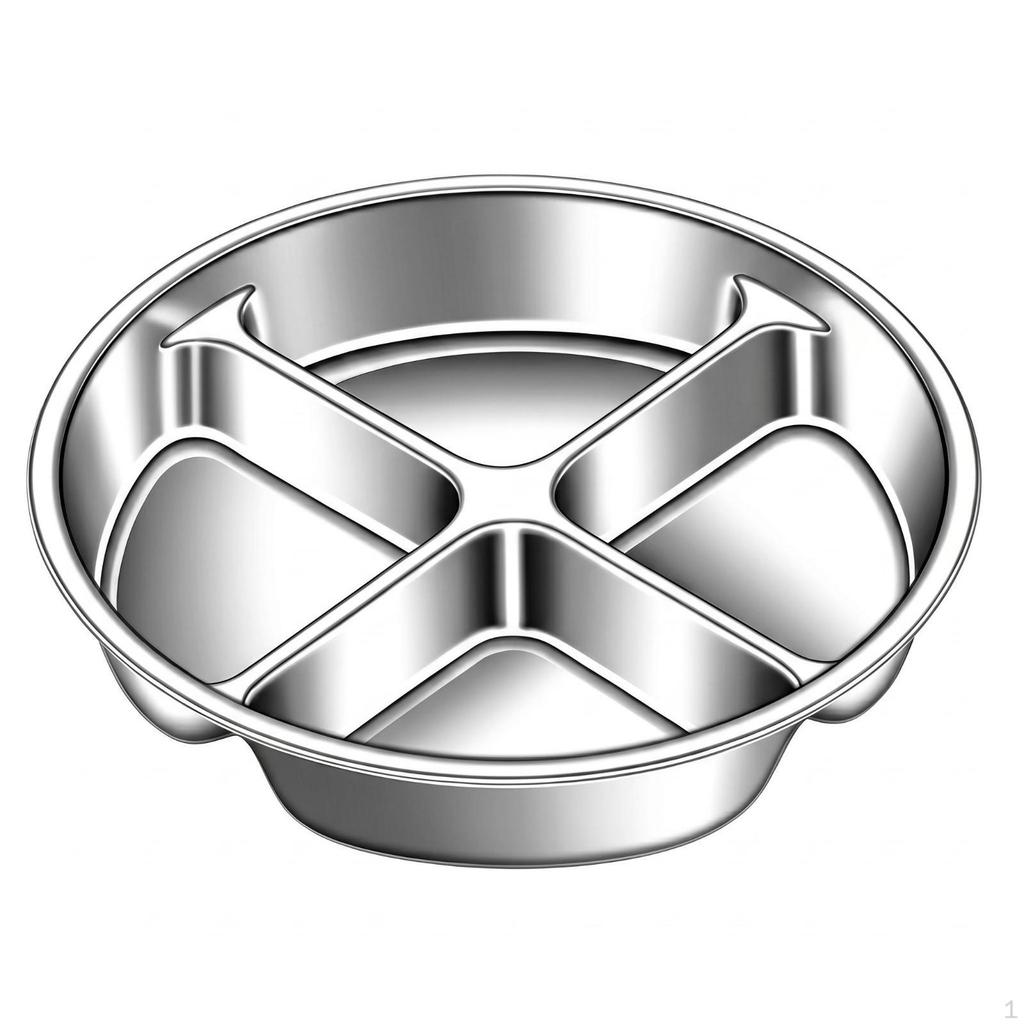 Compartmented Steaming Plate Raised Walls Stainless Steel Tray Shiny Silver Finish Divided