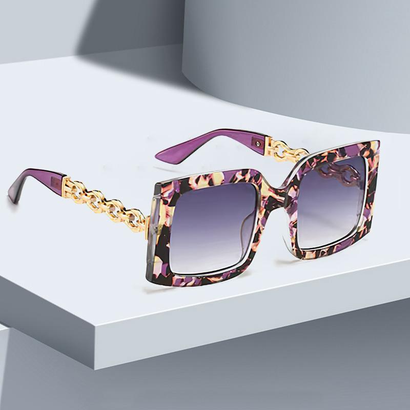 New In Fashionable Sunglasses For Women Square Frame Gradient Glasses With Metal Chain Decoration For Trendy Items