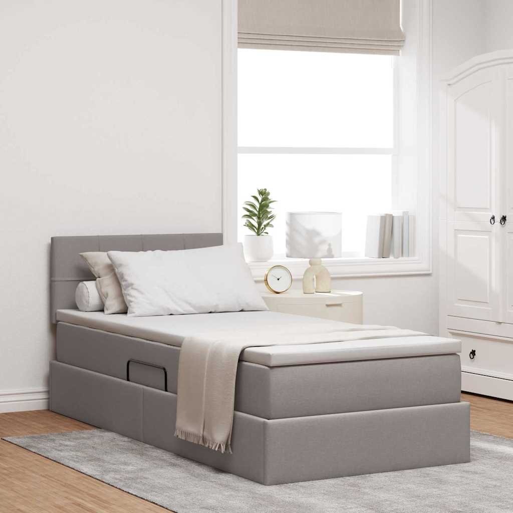 LED Storage Bed with Mattress Taupe 100 x 200 cm Fabric