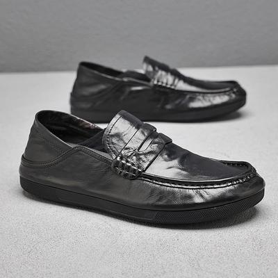 Herren-Wanderschuhe aus echtem Leder, Marke: Man, weiche Mokassins, Halbschuhe, atmungsaktiv, Slip-on, schwarze Jogging-Sneakers, Fahrtrainer