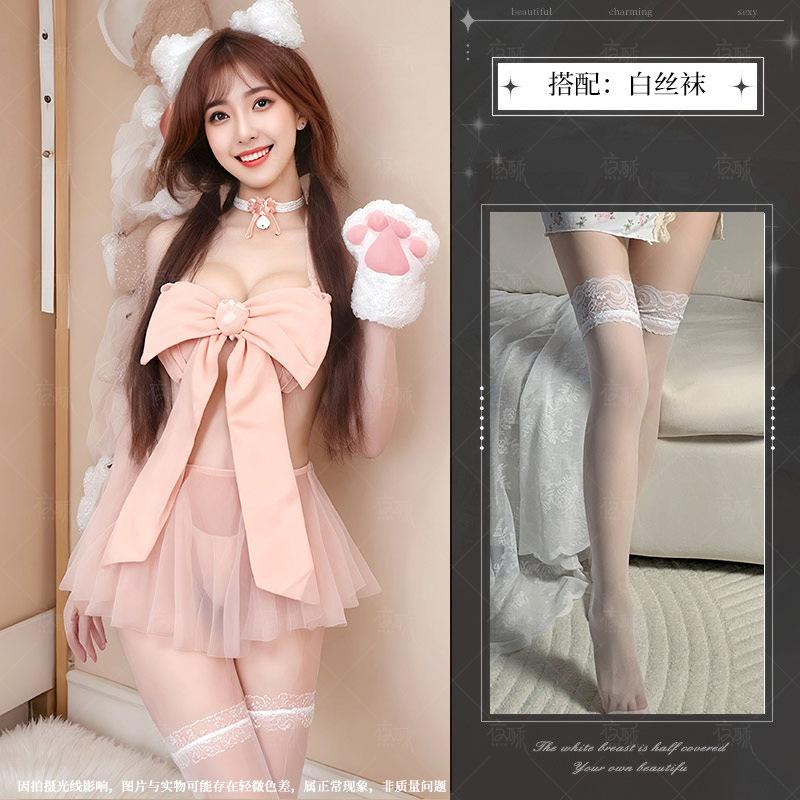 Sexy underwear, sexy nightgown, temptation bow lace-up chest wrap set, cute fairy fluttering girl