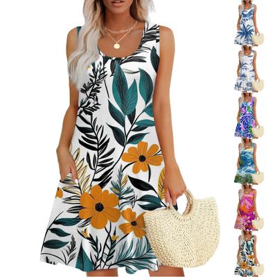 Women's Casual Fashion U-neck Sleeveless Print Dress