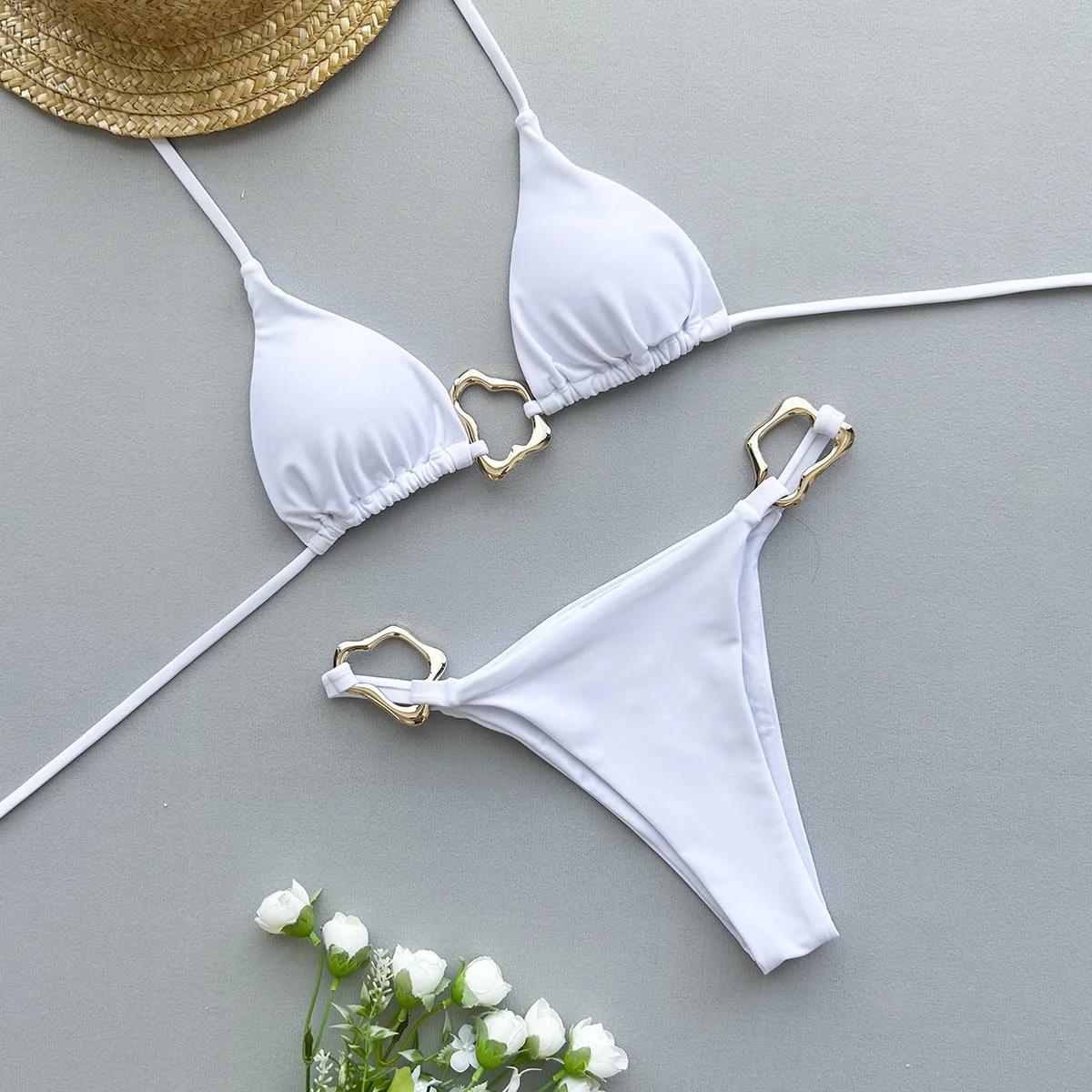 

Новый сексуальный бикини однотонный купальник со шнуровкой, состоящий из двух частей для женщин S белый