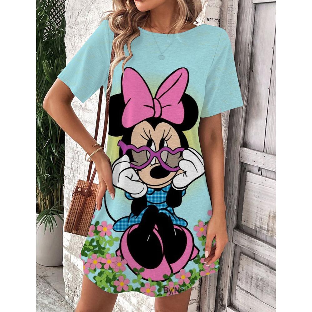 Abito estivo da donna Disney Topolino Primavera Scollo a O Manica Corta Vita Larga Abito con Volant