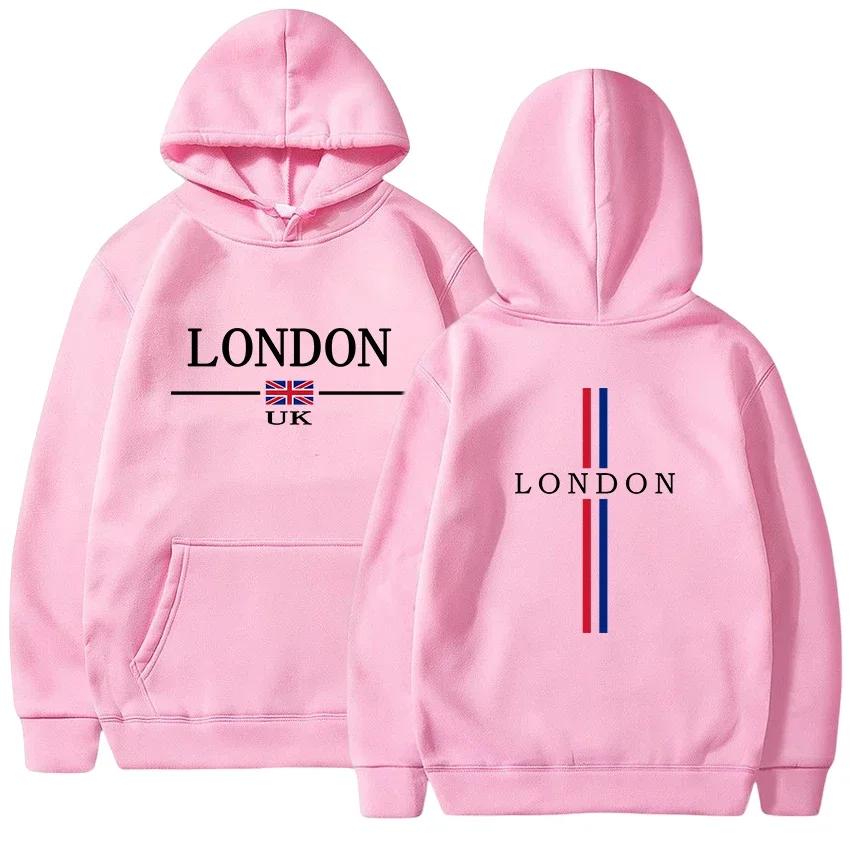 Men's Autumn and Winter Casual Sporty Pullover with the British Flag and the Word "London" Printed, Harajuku Fashionable Hoodie