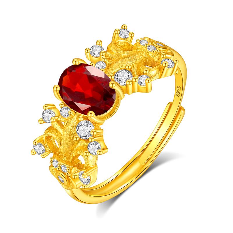S925 Silver Natural Topaz Ring, Adjustable, Non-fading, Elegant Crystal Jewelry for Women