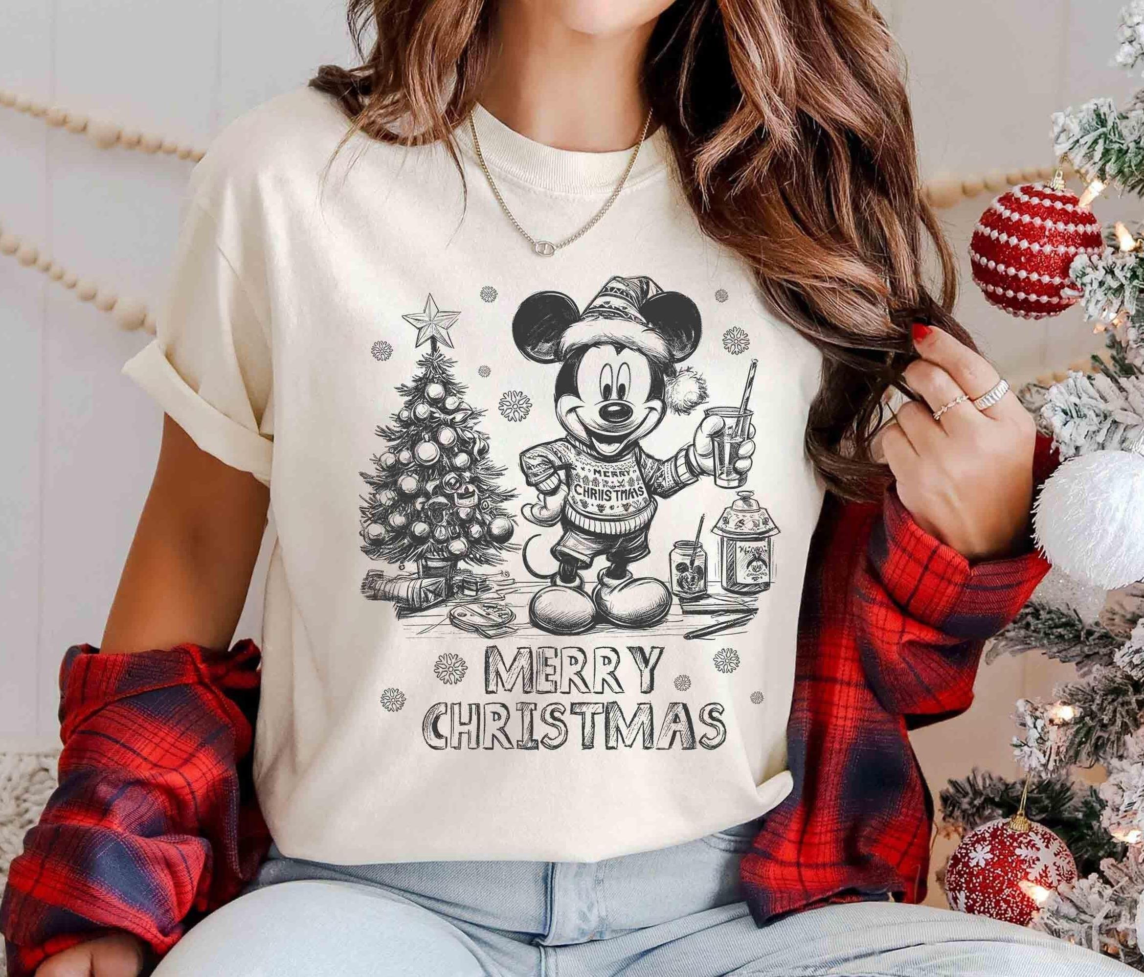 Retro Christmas Santa Mickey and Friends Christmas Lights Shirt land Christmas Matching Tee S