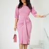Women Elegant Office Commuting Half Sleeve High Waist Bodycon Large Size Midi Dress