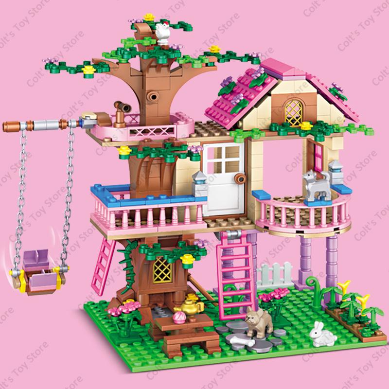 Hot Pink Girls Friendship Tree House Villa Castle Building Blocks Classic Friends Girl's Model Figures Toys For Kids Bricks Gift