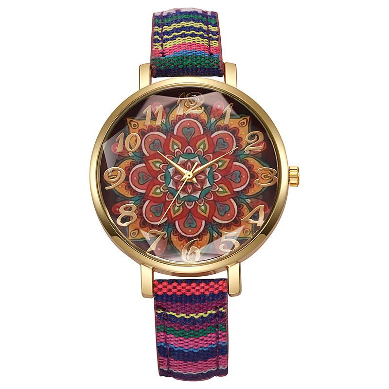 Vintage Ethnic Style Womens Quartz Watch With Colorful Canvas Strap For Casual Fashion And Gift