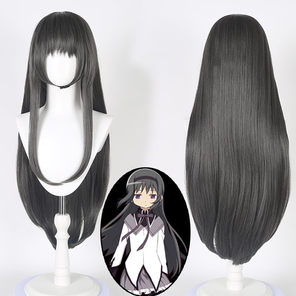 Anime Homura Akemi Wig for Cosplay Costume Wig Halloween Synthetic Long Dark Grey Straight Wigs Hair Anime Party Wigs