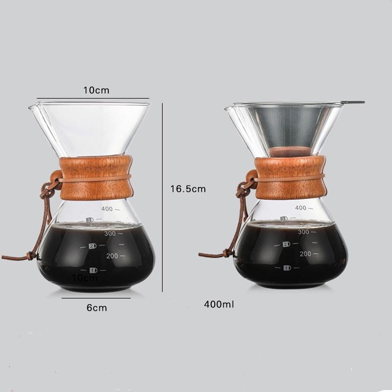 High borosilicate glass hand coffee pot high temperature glass coffee pot 400 ml glass coffee pot with filter