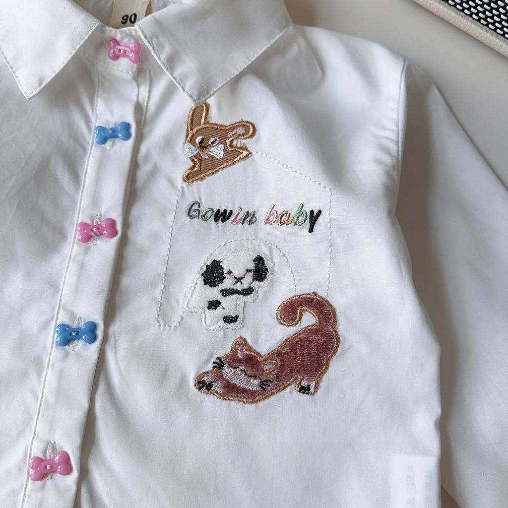 Girls' Cartoon Puppy Two-Piece Set: Shirt & Pleated Skirt with Tie - Mori Girl Style