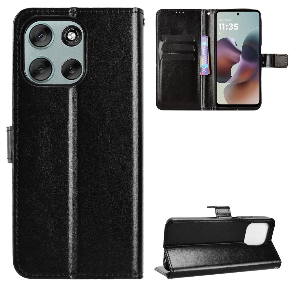 For Motorola Moto G56 5G PU Leather Case with Strap Crazy Horse Texture Phone Wallet Cover