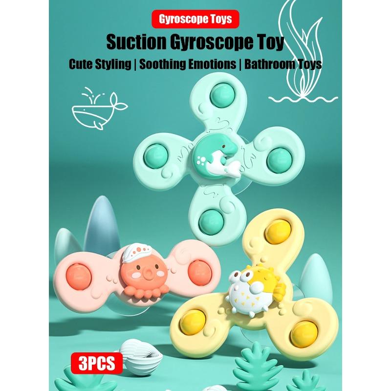 3Pcs Suction Cup Spinning Cartoon Animal Spinner Toys Kids Window Baby High Chair Table Bath Travel Toy Gift