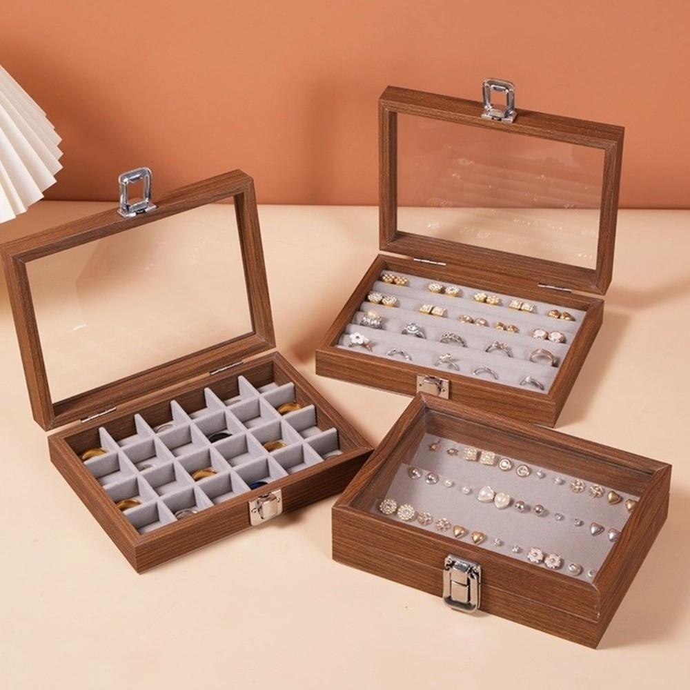 Dustproof Jewelry Box Walnut Color Jewelry Display Box Vintage Ring Necklace Storage Box  Bracelets