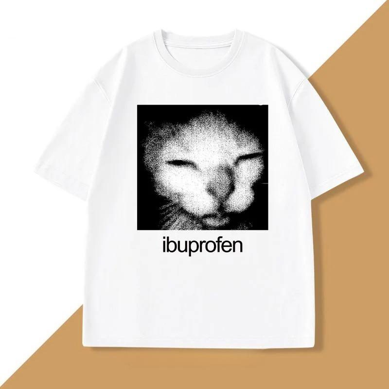 Ibuprofen Cat Meme T-shirt Men Causal Funny Cat Graphic T Shirts Fashion O Neck Mens Women Clothes Unisex Streetwear T-shirts