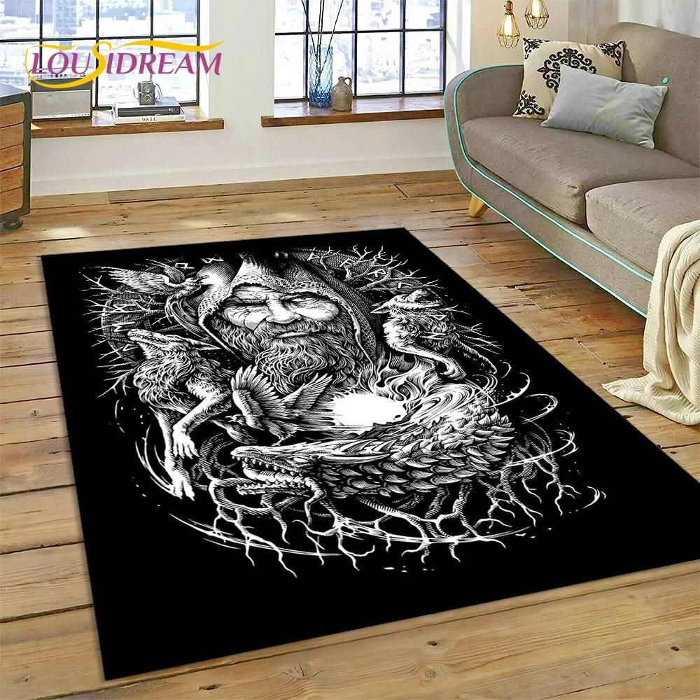 Viking Nordic Odin Valhalla Cartoon Valknut Carpet Rug for Home Living Room Bedroom Sofa Doormat Decor,kid Area Rug Non-slip Mat