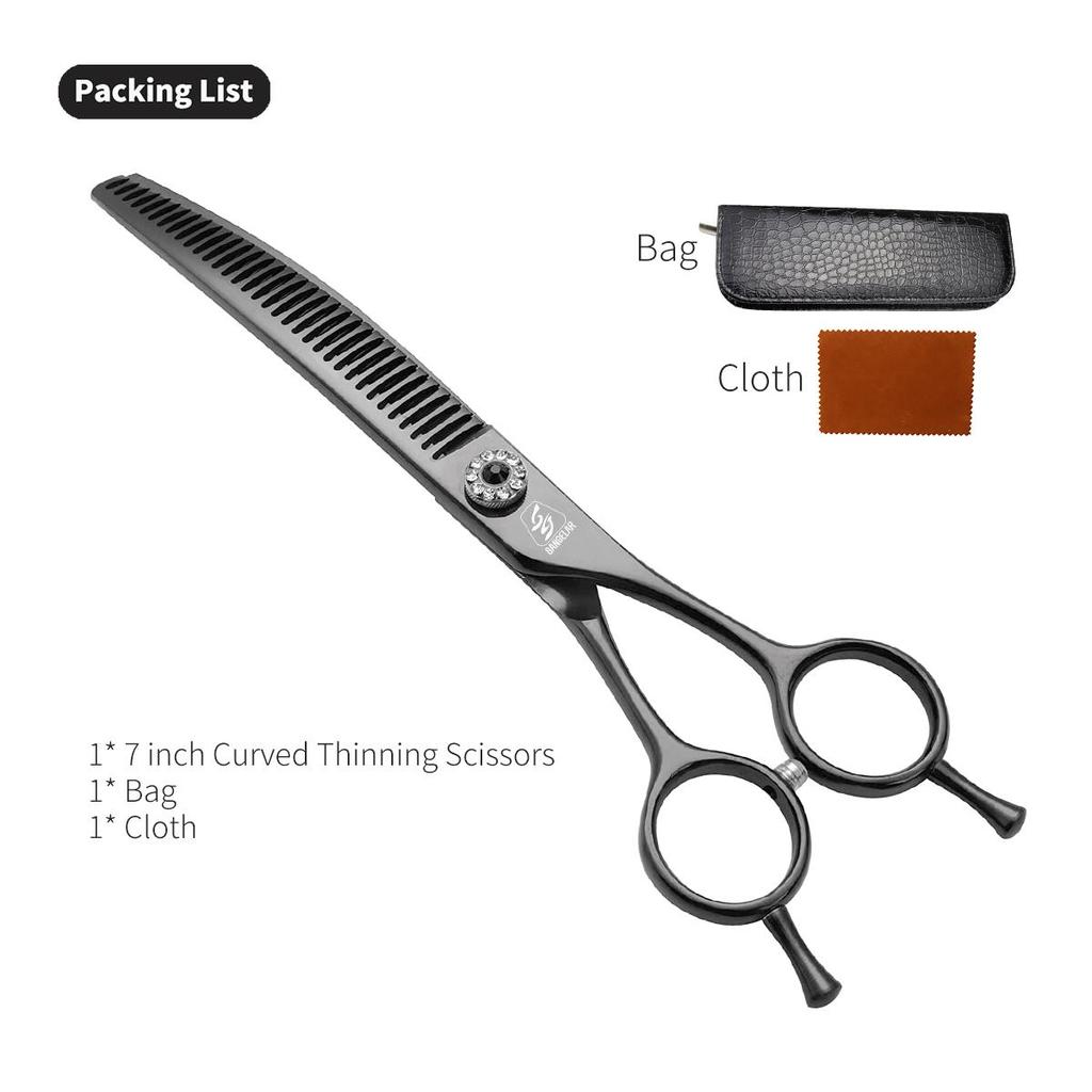 SANGELAR 7 Inch Top Grade Super Jp440C Professional Pet Scissors Downward Curved Grooming Scissors Dog Hair Care Thinner Scissors