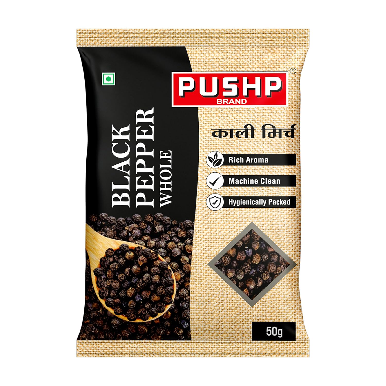 Pushp Brand Whole Black Pepper 50g Pack Of 1 Natural Kali Mirch Premium Aromatic Spice For Daily Kitchen Cooking Use
