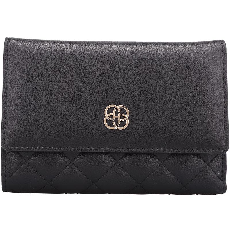 Женский трехскладной кожаный кошелек Honggu с ромбовидным тиснением