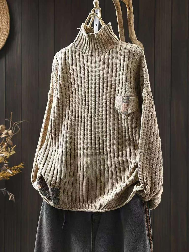 Johnature Women Pullover Sweaters Spring Solid Color Long Sleeve Knitted Cloths Soft Female Sweaters