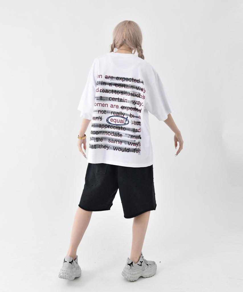 REEMNIK Lettering Print Oversized Round Short Sleeve T-Shirt [2 Colors]