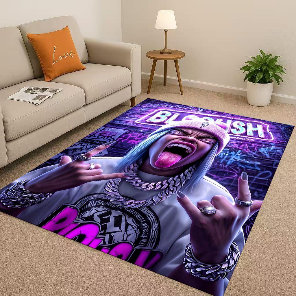 3D Classic Top Hip Hop Rapper Star Cartoon Art Living Room Non-Slip Area Rug Carpet for Bedroom Playroom Sofa,Home Decor Doormat