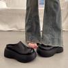 Baotou Black Heightened Non-slip Half Slippers Women's Thick-soled Outer Slippers Autumn New Models