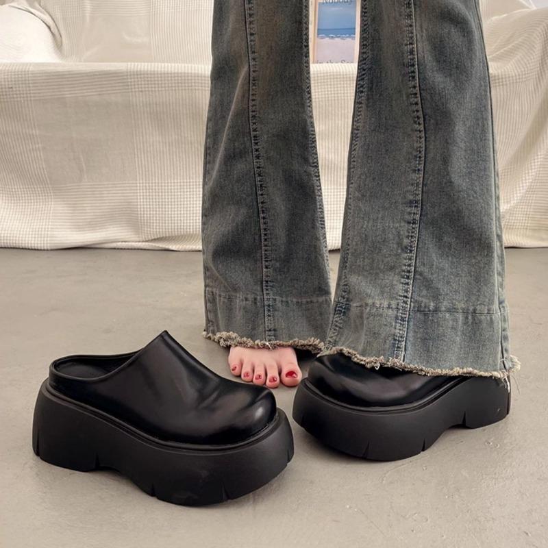 Baotou Black Heightened Non-slip Half Slippers Women's Thick-soled Outer Slippers Autumn New Models