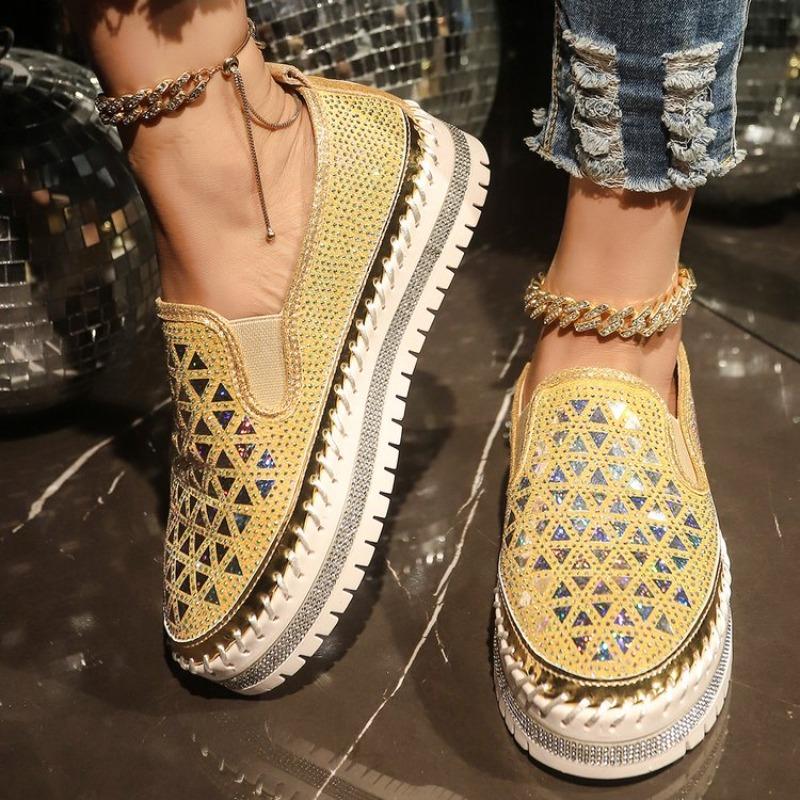 Fashion Plus Size New Single Shoes 2025 Spring and Autumn Rhinestone Trifle Platform Loafer