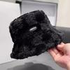 Plaid Checkered Winter Fisherman Hat Faux Fur Checkered Basin Hat Plush Basin Cap  Autumn Winter