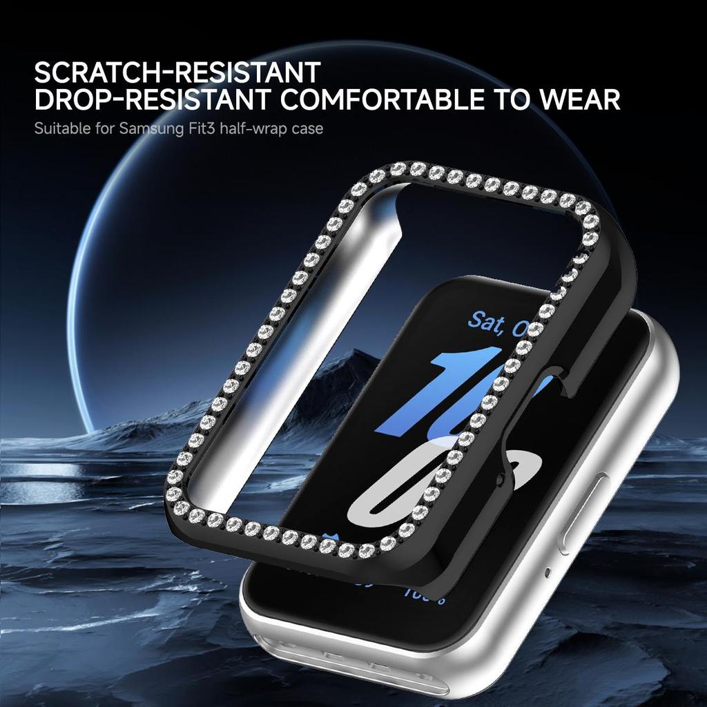 Bling PC Hollow Case For Samsung Galaxy Fit 3 Samrt Watch Strap Diamond Crystal Bumper Protective Cover Screen Protector Fit3