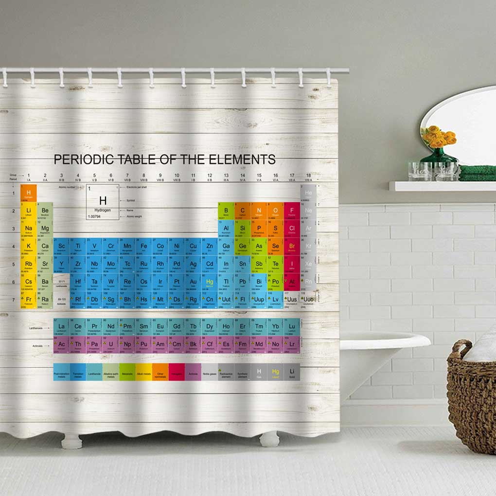 Periodic Table of Elements Shower Curtain Waterproof Home Hotel Bath Screen Bathroom Bathtub Toilet Educational Decorative Drape