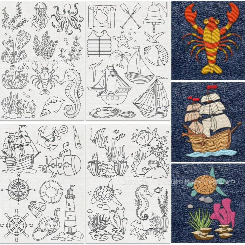 A4 Koi Fish Airplane Ball Suit Pattern Embroidery Stabilizer - Self-Adhesive Water-Soluble Nonwoven Fabric for Easy Stitching