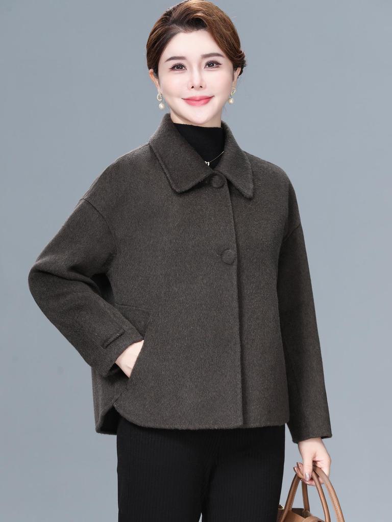 2025 Autumn/Winter Short Double-Sided Cashmere Coat for Middle-Aged & Elderly Women - High-End Casual Style