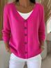 Women's Solid Color Loose Knit Button Cardigan - Casual European & American Style 2025